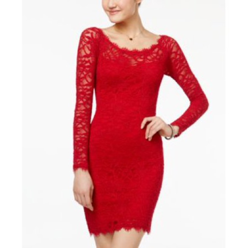 Red Lace Body Con Dress by Jump Apparel